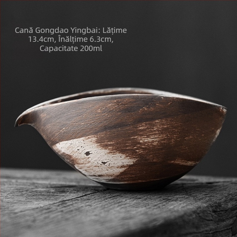 Set Kung Fu de ceai cu ceașcă Gongdao din ceramică glazurată antic, separator de ceai lucrat manual și ceașcă în stil cioc de pasăre, inspirat de design japonez