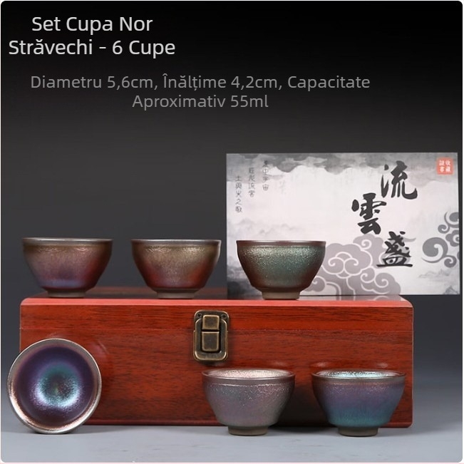 Set de ceai Jianyang cu glazură auriu – pereche de cești Jianzhan, ceașcă gazdă și cești personale, lut mov, set Kung Fu de ceai într-o cutie cadou
