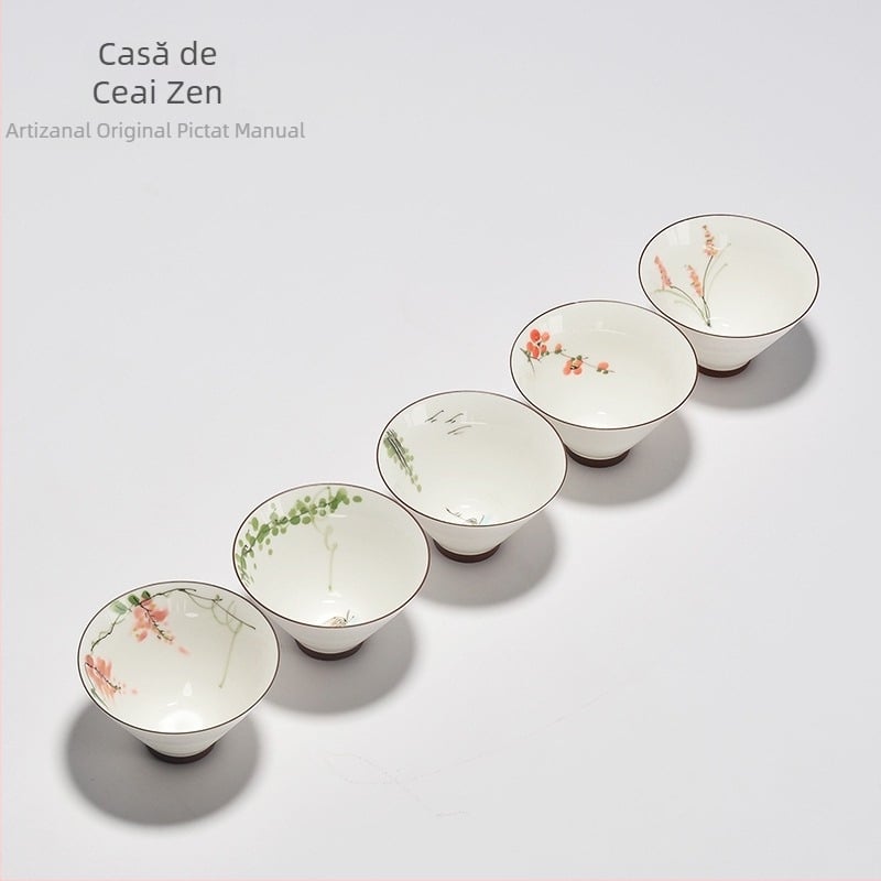 Ceașcă de ceai ceramică pictată manual, cu motiv lotus, set de ceai Kung Fu