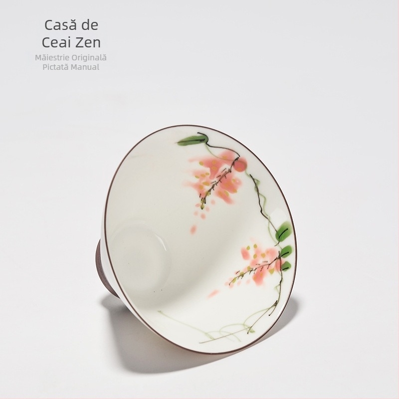 Ceașcă de ceai ceramică pictată manual, cu motiv lotus, set de ceai Kung Fu