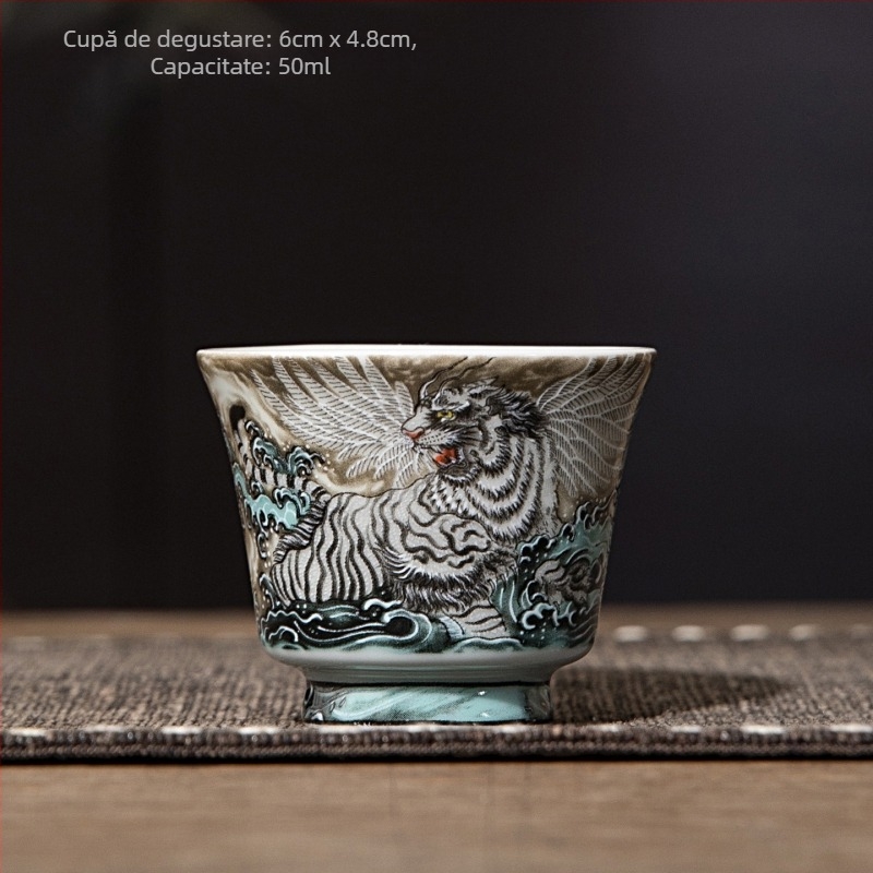 Set ceai chinezesc în stil Kung Fu, cu bol ceramic cu capac și cești, set premium pentru casă, cadou de afaceri