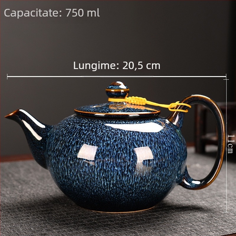 Ceainic Jian Zhan cu glazură Tenmoku, cu mâner unic, capacitate mare, set Gongfu din ceramică pentru uz casnic