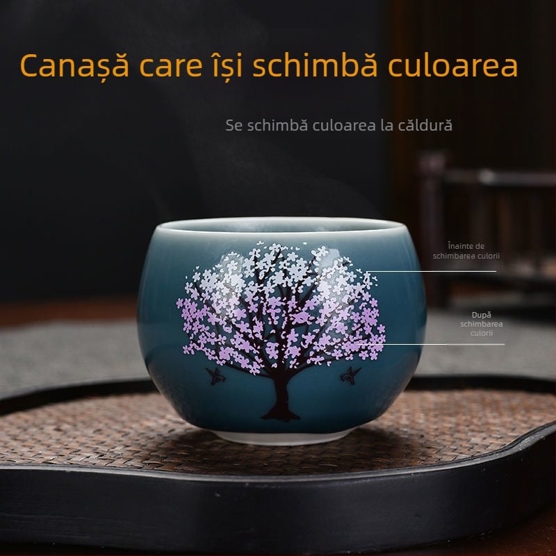 Ceașcă de ceai ceramică termochromică, design Dragon Egg, stil Gongfu, pentru uz casnic