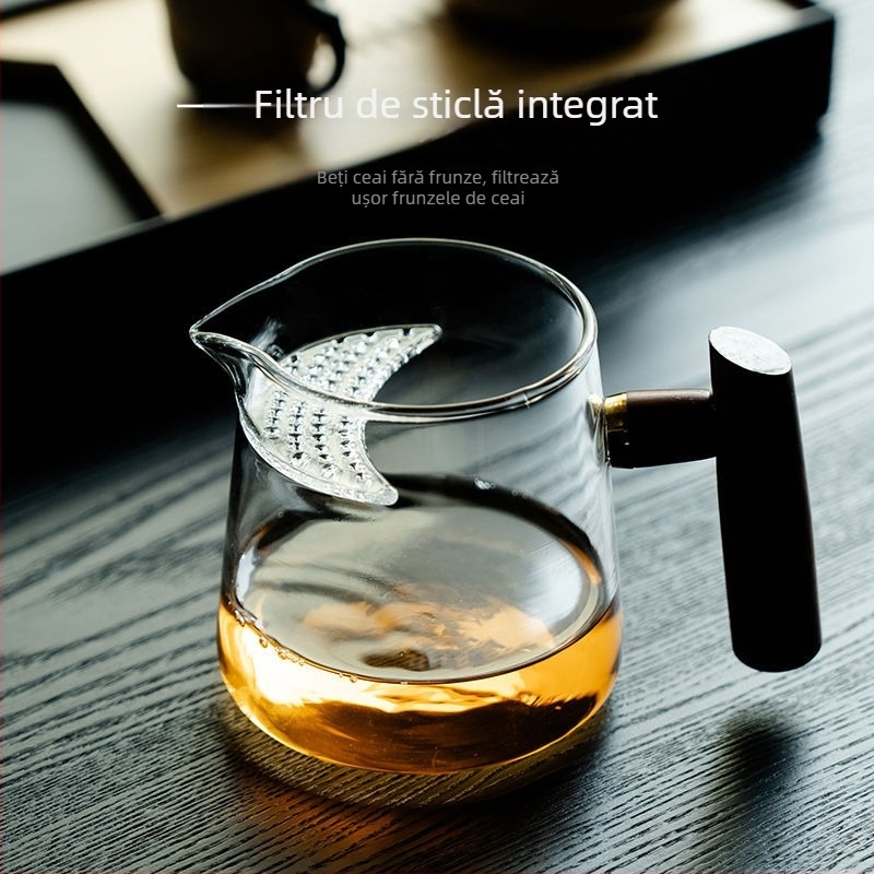 2026 Ceașcă de ceai în formă de semilună cu filtru – pahar din sticlă rezistentă la temperaturi pentru ceai verde, set Kung Fu cu filtru integrat