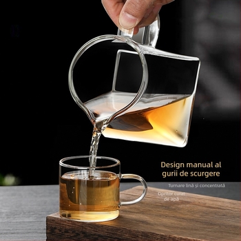 Set de ceai din sticlă borosilicat rezistentă la temperatură, transparent, cu cupă echilibratoare și sită, în dimensiuni mari și mici