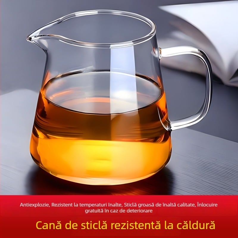 Set de ceai din sticlă borosilicat rezistentă la temperatură, transparent, cu cupă echilibratoare și sită, în dimensiuni mari și mici