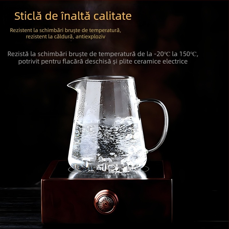 Set de ceai din sticlă borosilicat rezistentă la temperatură, transparent, cu cupă echilibratoare și sită, în dimensiuni mari și mici