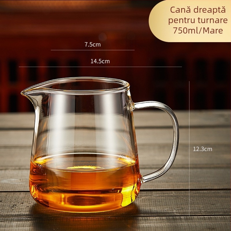 Set de ceai din sticlă borosilicat rezistentă la temperatură, transparent, cu cupă echilibratoare și sită, în dimensiuni mari și mici