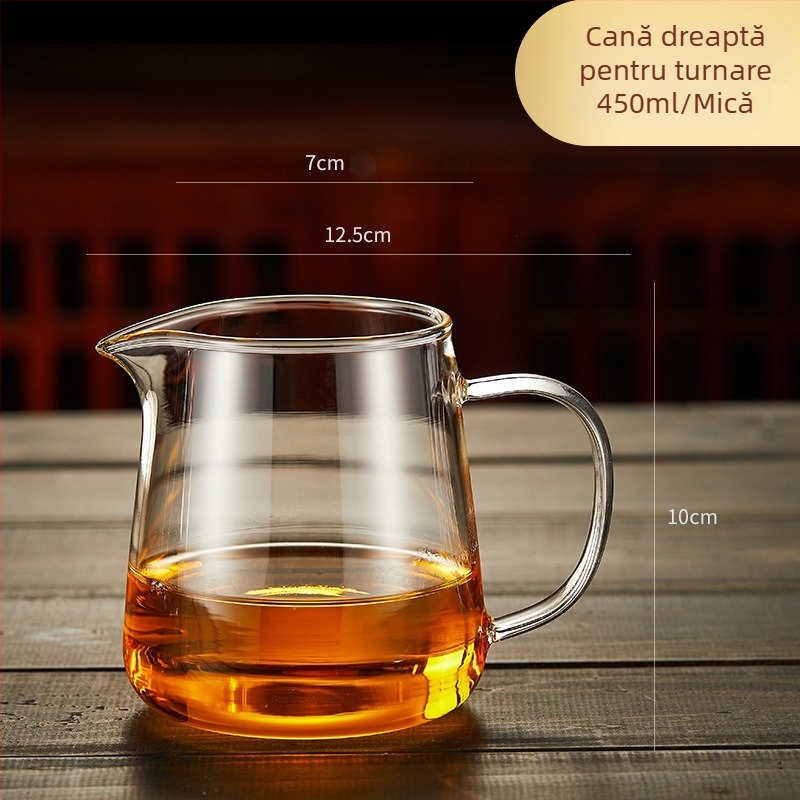Set de ceai din sticlă borosilicat rezistentă la temperatură, transparent, cu cupă echilibratoare și sită, în dimensiuni mari și mici