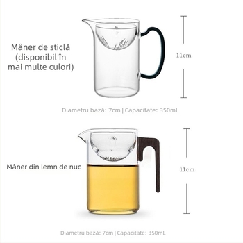 Set Xiaoyao pentru ceai: ceașcă de ceai din sticlă cu mâner lateral, separator ceai-apă și filtru cu mâner din lemn