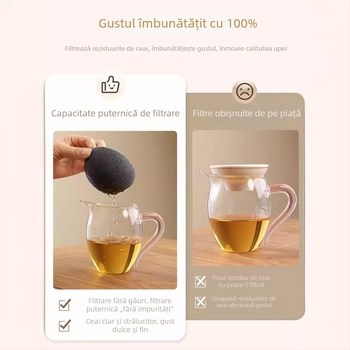 Filtru de ceai din ceramică fără pori, cu separator integrat și suport rotativ pentru filtru