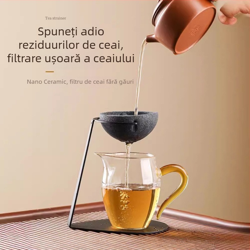 Filtru de ceai din ceramică fără pori, cu separator integrat și suport rotativ pentru filtru
