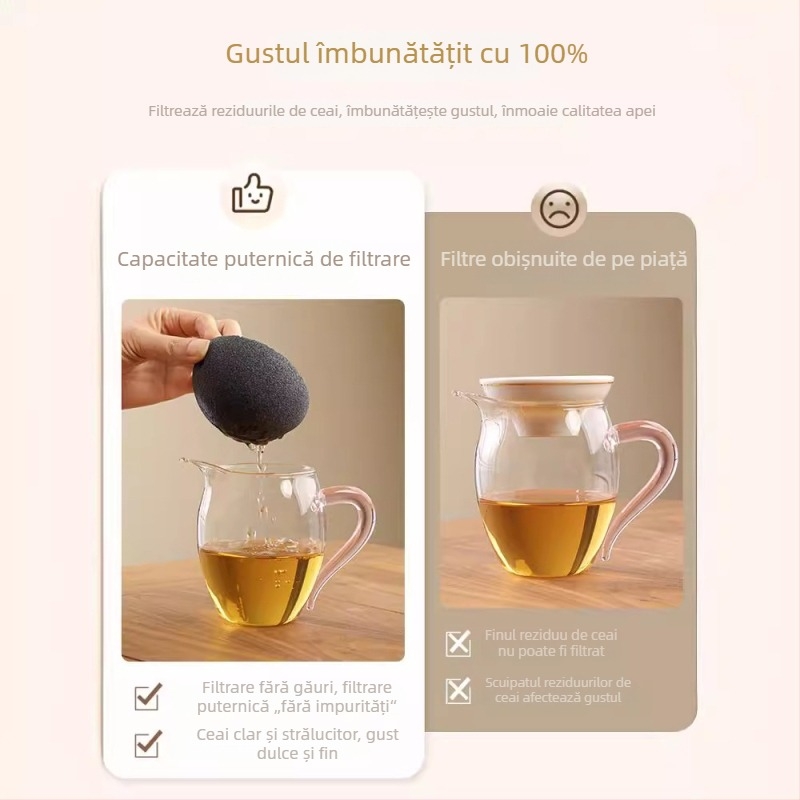 Filtru de ceai din ceramică fără pori, cu separator integrat și suport rotativ pentru filtru