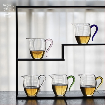 Moji set Gongfu ceai cu mâner de sticlă, ceașcă de echitate pentru distribuția uniformă a ceaiului, sticlă borosilatat rezistentă la căldură.