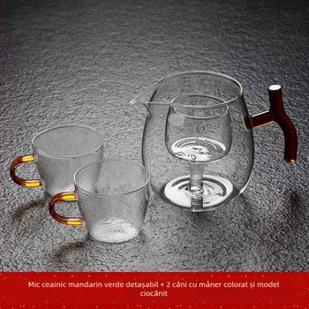 Ceainic din sticlă borosilicată, rezistent la temperaturi înalte și explozii, pentru ceai cu mandarin verde mic, însoțit de o cană de turnare — set Kung Fu ceai