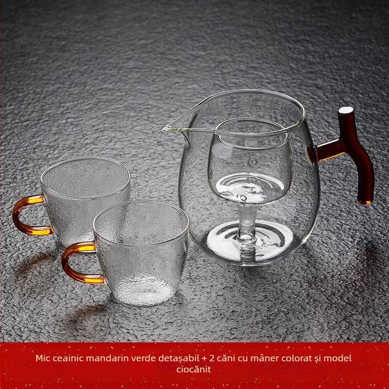 Ceainic din sticlă borosilicată, rezistent la temperaturi înalte și explozii, pentru ceai cu mandarin verde mic, însoțit de o cană de turnare — set Kung Fu ceai