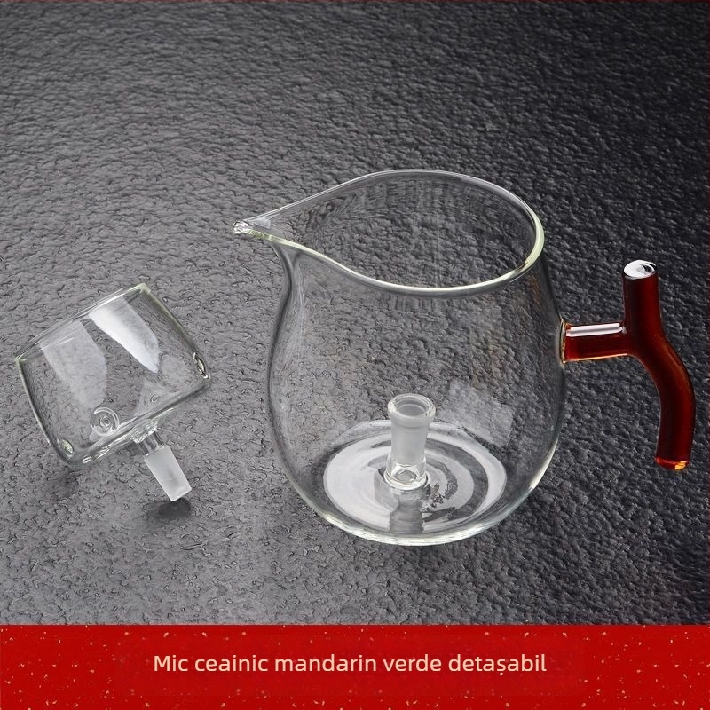 Ceainic din sticlă borosilicată, rezistent la temperaturi înalte și explozii, pentru ceai cu mandarin verde mic, însoțit de o cană de turnare — set Kung Fu ceai