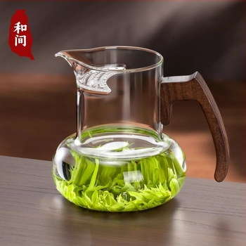 Ceainic de sticlă în formă de semilună, cu filtru integrat și separator ceai-apă, set Kung Fu pentru ceai verde