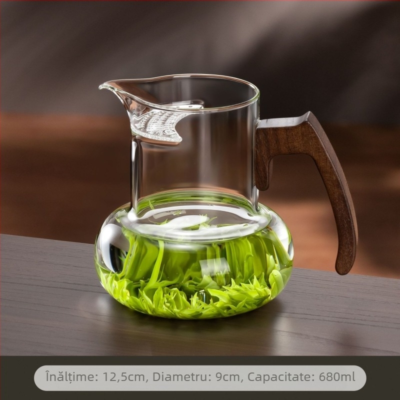 Ceainic de sticlă în formă de semilună, cu filtru integrat și separator ceai-apă, set Kung Fu pentru ceai verde