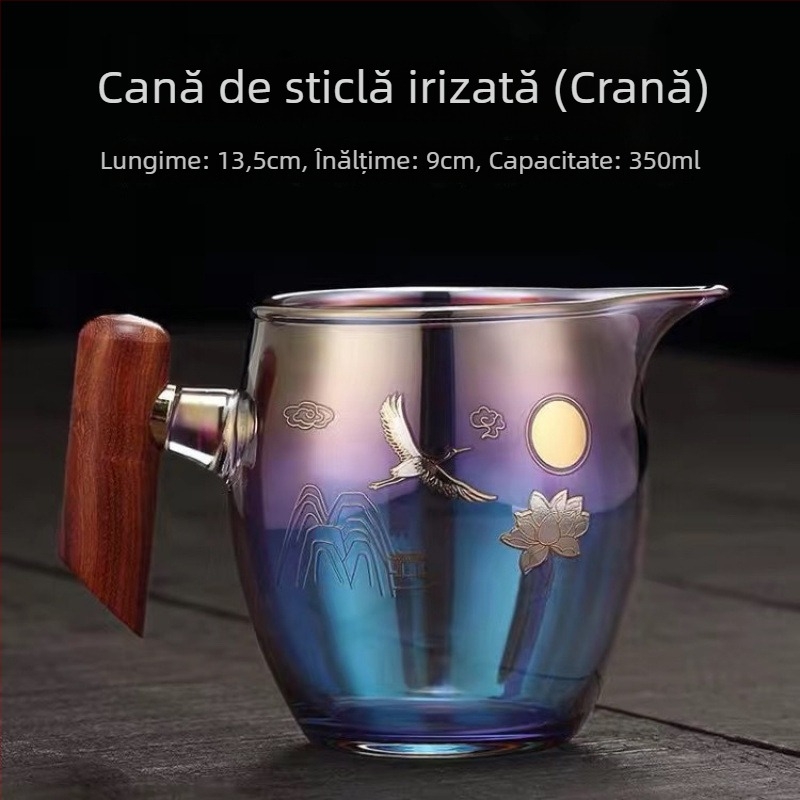 Set de ceai din sticlă rezistentă la căldură, cu infuzor și ceașcă de împărțire în șapte culori