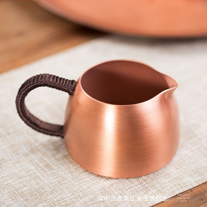 Ceainic manual din cupru roșu ciocănit, cu filtru din cupru pur, separator de ceai, farfurioară pentru ceai, set kung fu de ceai și accesorii pentru ceremonia ceaiului