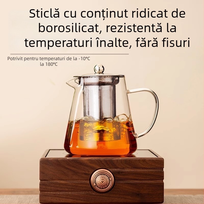 Ceainic din sticlă rezistentă la căldură, cu separare ceai-apă, filtru din oțel inoxidabil, set de ceai, model 2026
