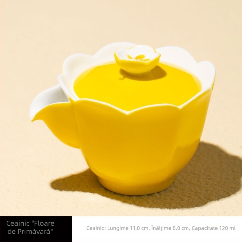 Ceainic ceramic pictat manual cu flori de rapiță, subglazură color, filtrul sferă, set Kung Fu ceai