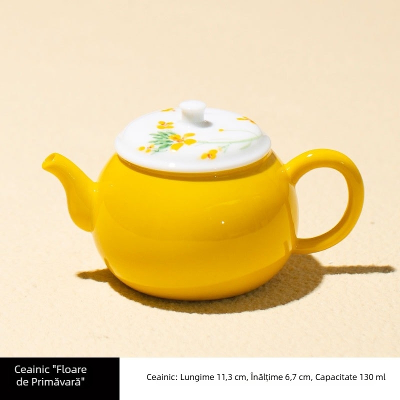 Ceainic ceramic pictat manual cu flori de rapiță, subglazură color, filtrul sferă, set Kung Fu ceai