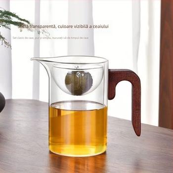 Ceainic rotativ pentru ceai Pu-erh cu citrice, sticlă rezistentă la căldură, mâner din lemn, filtru integrat și ceainic Gongfu