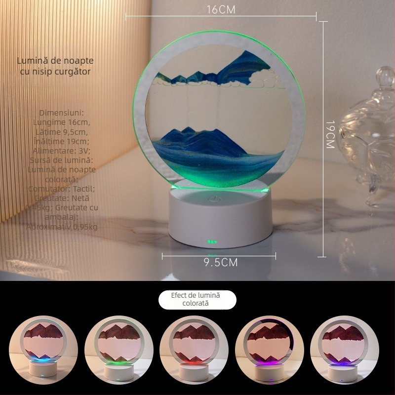 Lampă de noapte în stil chinezesc cu pictură cu nisip curgător – ornament decorativ pentru dulap TV sau birou
