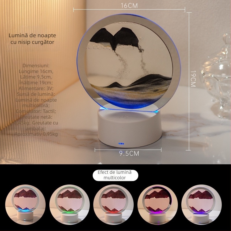 Lampă de noapte în stil chinezesc cu pictură cu nisip curgător – ornament decorativ pentru dulap TV sau birou