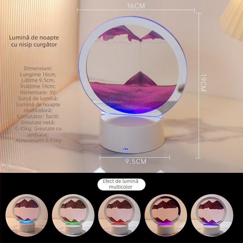Lampă de noapte în stil chinezesc cu pictură cu nisip curgător – ornament decorativ pentru dulap TV sau birou