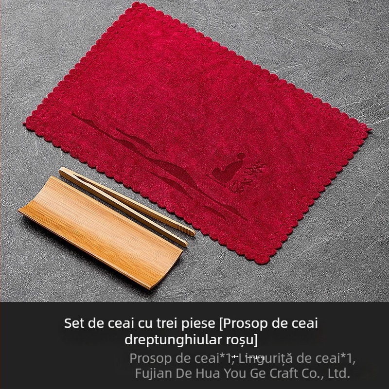 Set de ceremonie din bambus pentru ceai, trei piese: ac pentru ceai, lingură pentru ceai și instrument pentru ceai; suport lotus lucrat manual și prosoape absorbante pentru ceai
