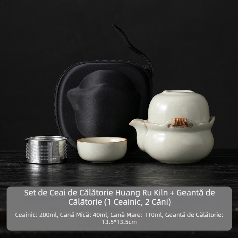 Bej porțelan, set mare de ceai cu mâner pentru ceremonie tradițională; ceramică unică; nu este fierbinte la atingere; pentru uz casnic; include ceainic și ceșuță.