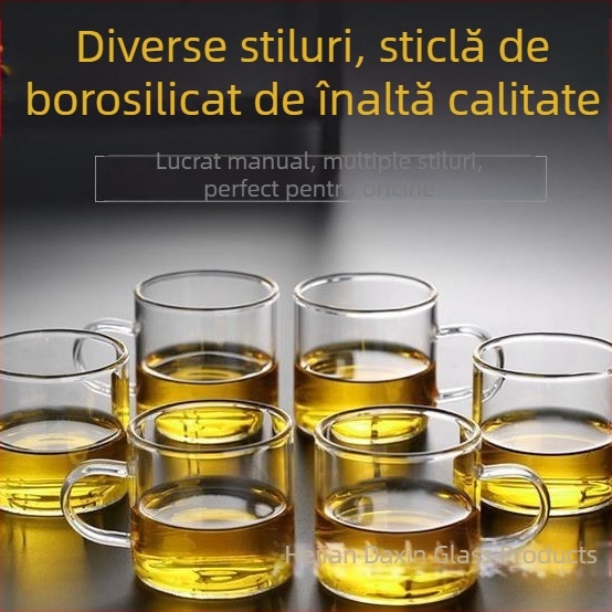 Ceainic din sticlă cu mâner lateral, borosilikat rezistent la temperaturi înalte, realizat manual, pentru fierberea apei