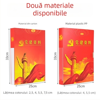 Cutie roșie de dosare, groasă, pentru organizarea partidului, cutie din plastic cu bază de carton și ștanțare cu folie aurie