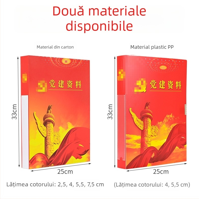 Cutie roșie de dosare, groasă, pentru organizarea partidului, cutie din plastic cu bază de carton și ștanțare cu folie aurie