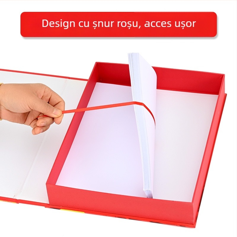 Cutie roșie de dosare, groasă, pentru organizarea partidului, cutie din plastic cu bază de carton și ștanțare cu folie aurie
