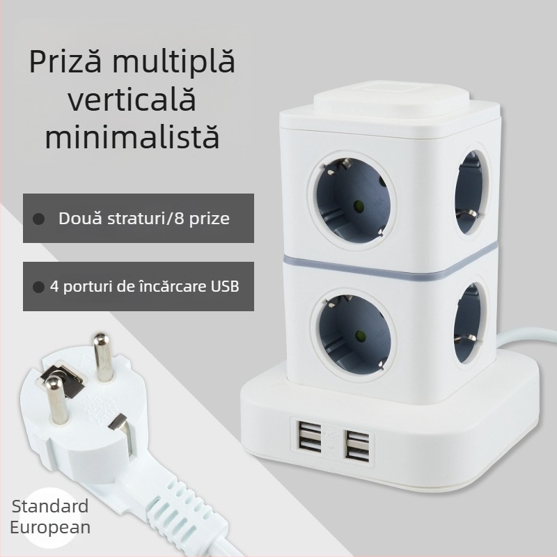 Priză inteligentă de tip turn, cu standard european, pentru birou de acasă, compatibilă cu prize germane, franceze și ruse.