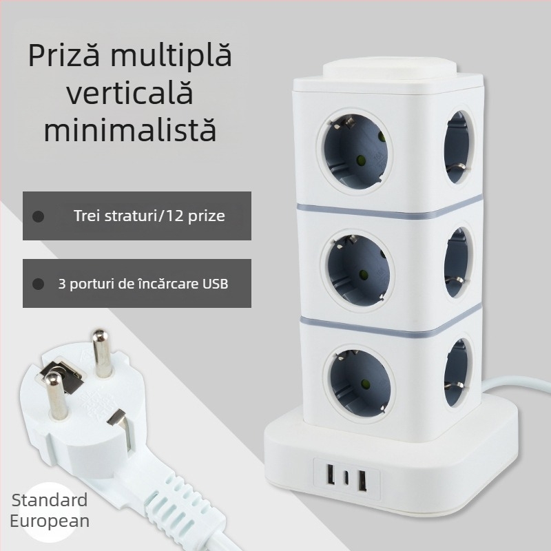 Priză inteligentă de tip turn, cu standard european, pentru birou de acasă, compatibilă cu prize germane, franceze și ruse.