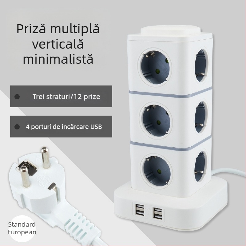 Priză inteligentă de tip turn, cu standard european, pentru birou de acasă, compatibilă cu prize germane, franceze și ruse.