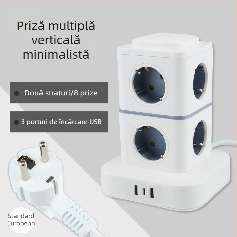 Priză inteligentă de tip turn, cu standard european, pentru birou de acasă, compatibilă cu prize germane, franceze și ruse.