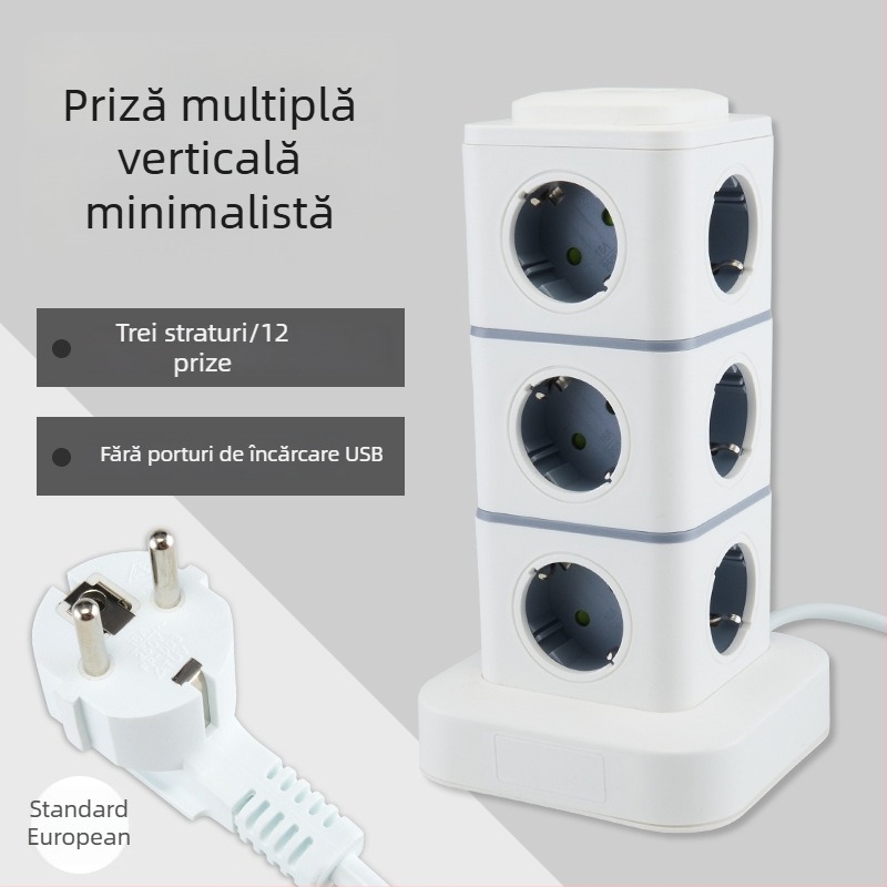 Priză inteligentă de tip turn, cu standard european, pentru birou de acasă, compatibilă cu prize germane, franceze și ruse.