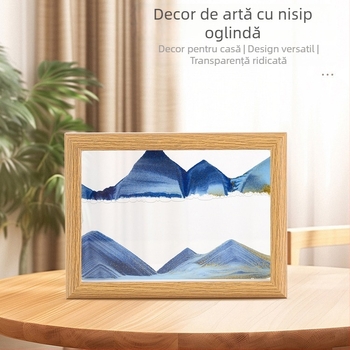 Ramă foto din lemn masiv cu pictură din nisip, clepsidră 3D, decor premium pentru birou și locuință.