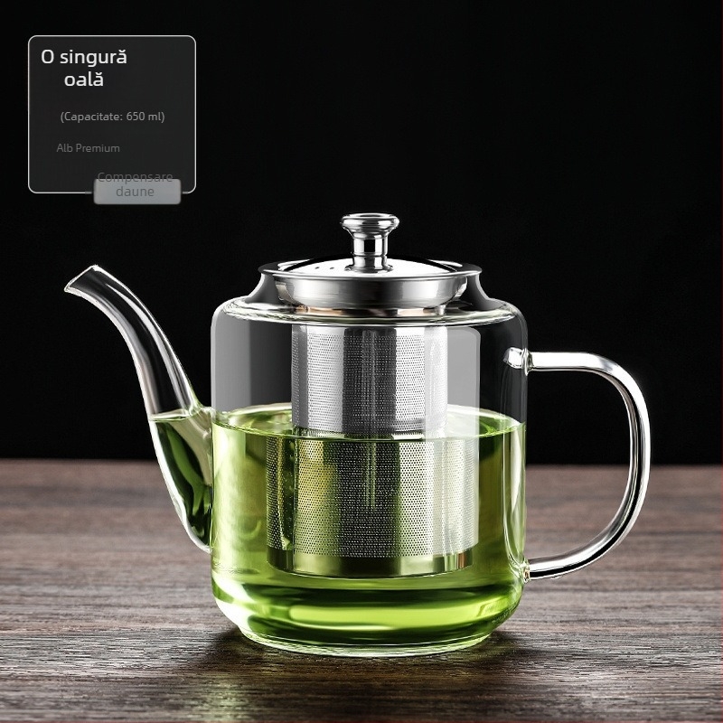 Ceainic din sticlă borosilicată rezistentă la temperaturi, infuzor din oțel inoxidabil, design pătrat cu fund plat, pentru utilizare pe plită cu cărbuni
