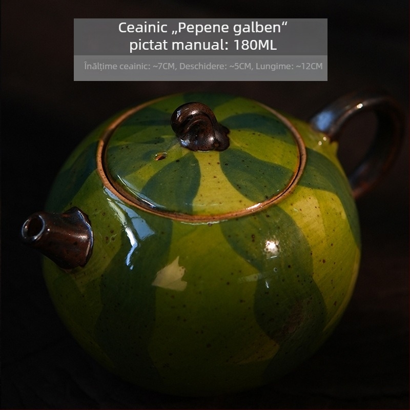 Ceainic în formă de pește-puffer și ceainic în formă de pepene, set mini ceramic pentru ceai, pictură manuală