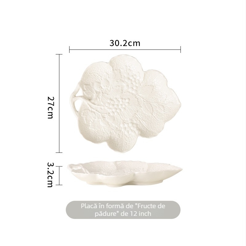 Farfurie de porțelan în stil franțuzesc pentru desert, fructe, salată și paste – compatibilă cu microunde, poate fi spălată în mașina de vase, glazură în relief