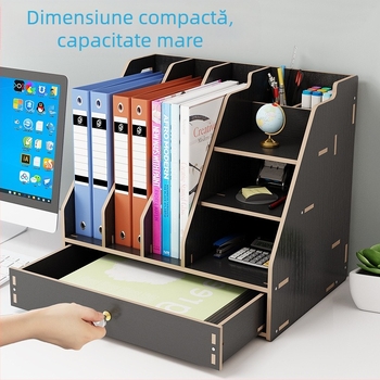 Cutie mare de depozitare din lemn pentru birou, cu sertar, organizator DIY creativ pentru fișiere