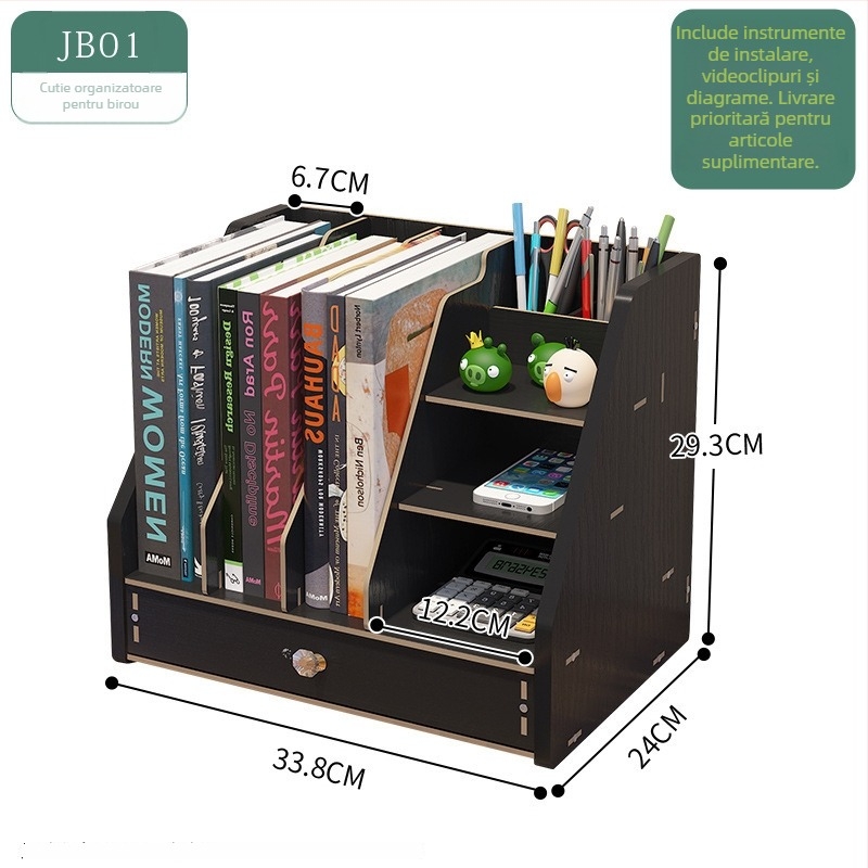 Cutie mare de depozitare din lemn pentru birou, cu sertar, organizator DIY creativ pentru fișiere