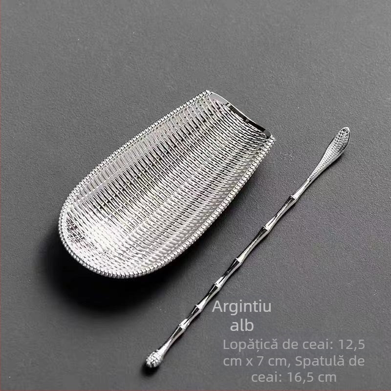 Lingură de ceai din aliaj cu împletire de bambus, realizată manual, accesorii pentru ceremonia ceaiului – Șase domni